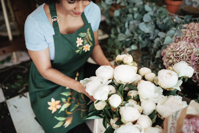 Florist creating a bouquet
